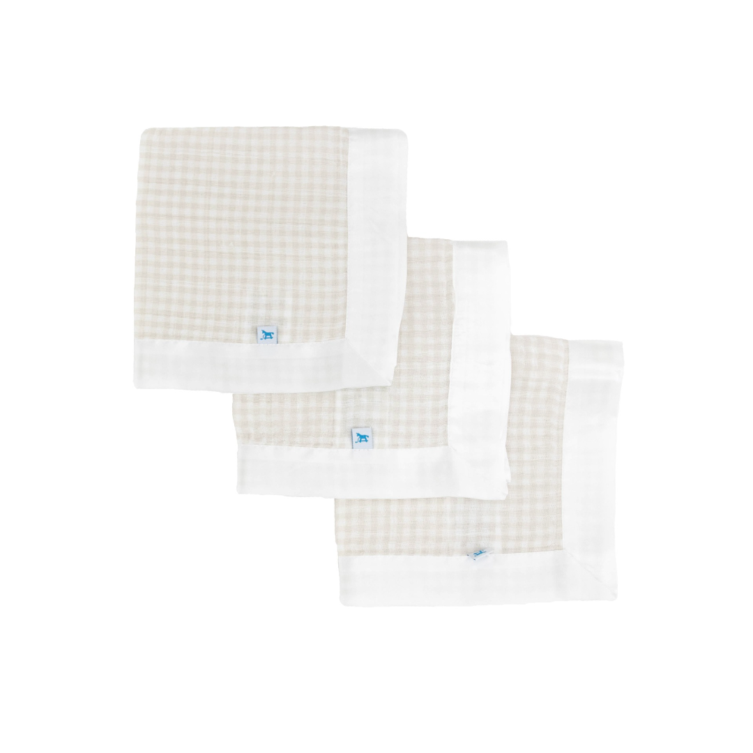 Little Unicorn Cotton Muslin Security Blanket 3 Pack / Tan Gingham