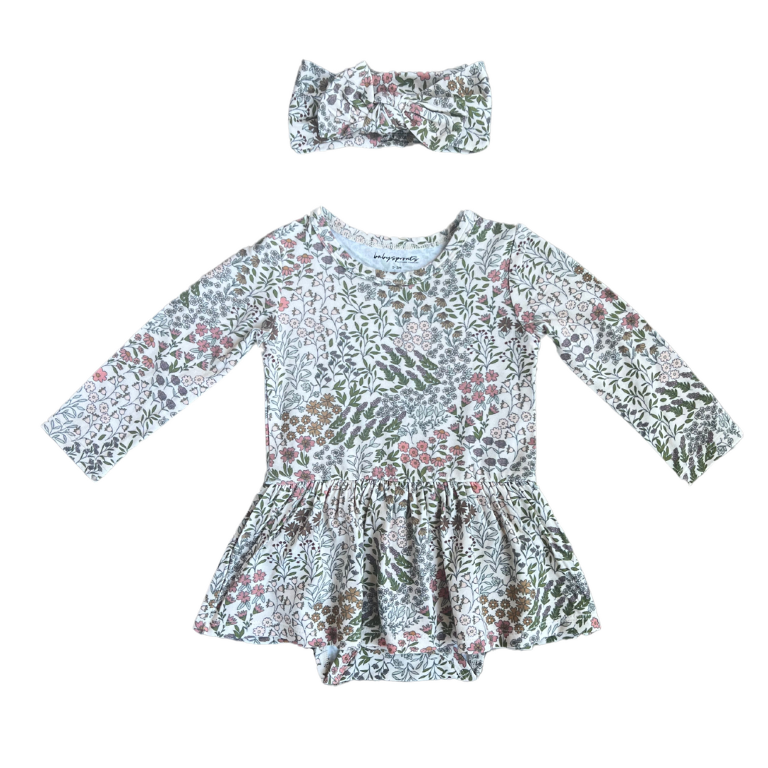 Babysprouts Ruffle Bodysuit Dress Set / Winter Floral