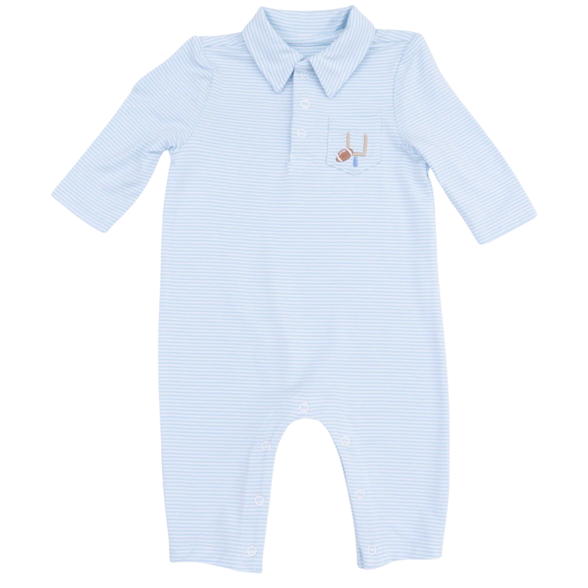 Football Blue Micro Stripe Polo Romper