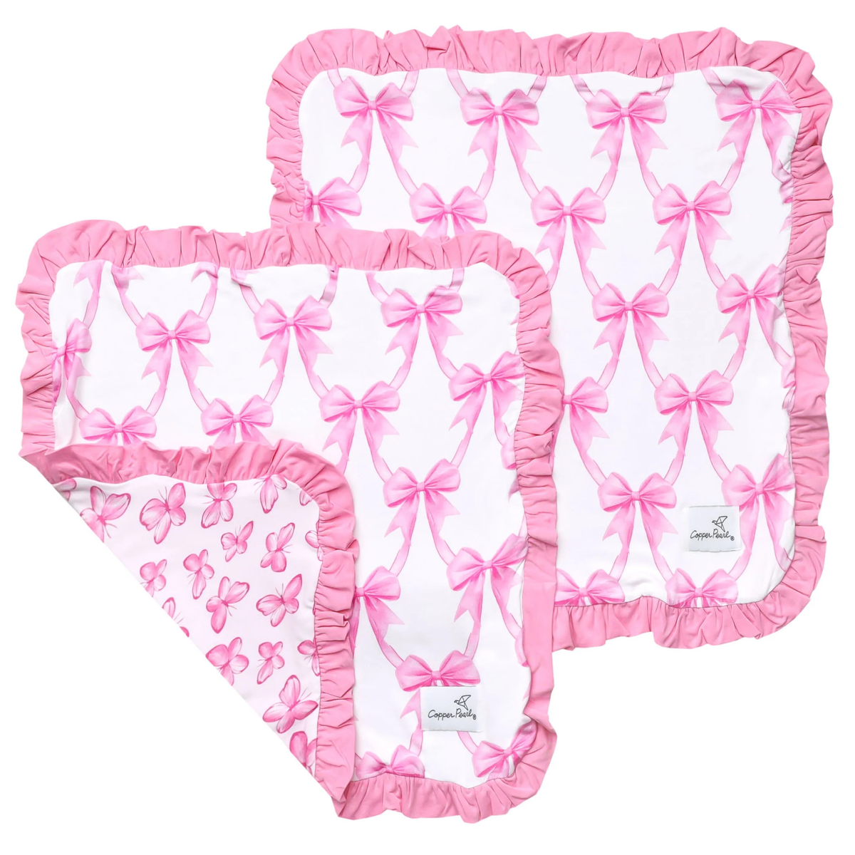 Copper Pearl Ruffled Bamboo Security Blanket Set / Bow My Gosh