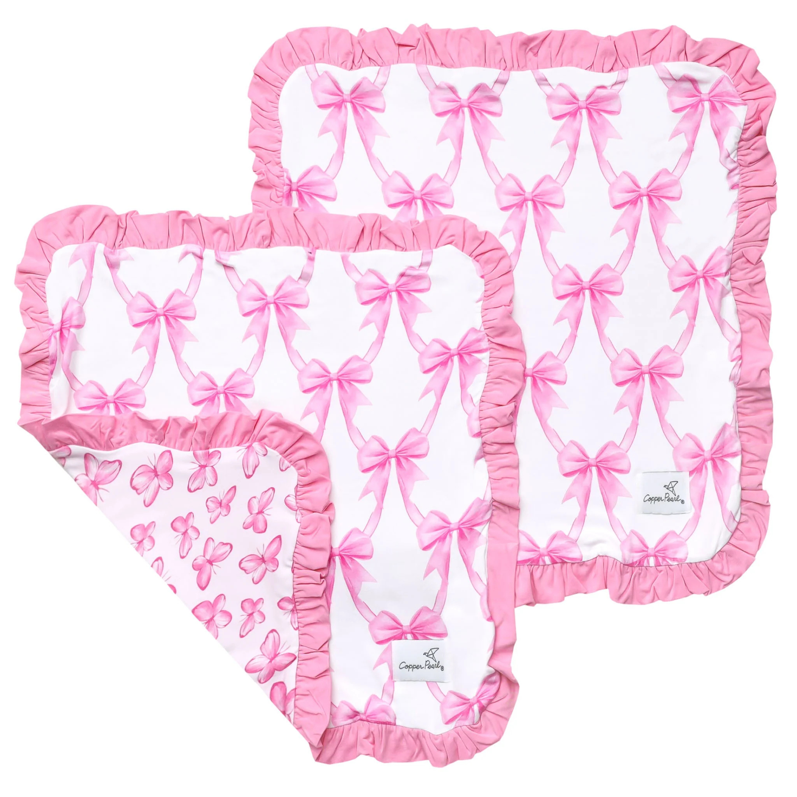 Copper Pearl Ruffled Bamboo Security Blanket Set / Bow My Gosh
