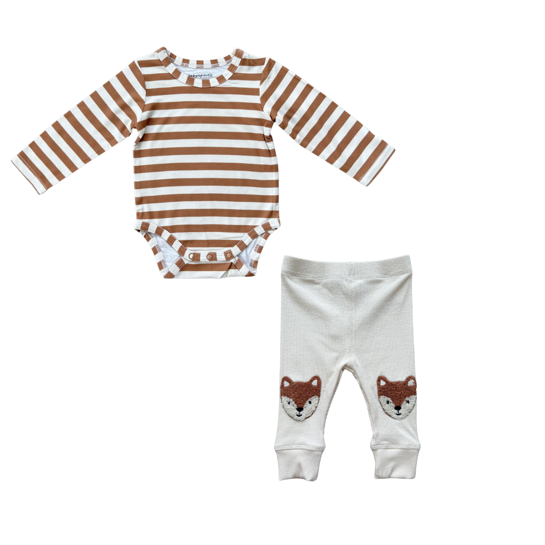 Babysprouts Caramel Stripe Bodysuit + Fox Leggings Set