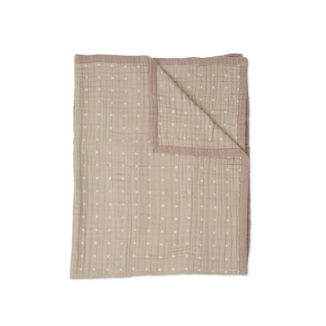 Little Unicorn Cotton Muslin Quilted Throw (60"x72") / Taupe Cross