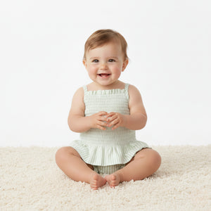Organic Smocked Top & Bloomer Set / Basil Stripes