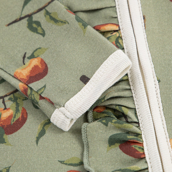 Milkbarn Organic Ruffle Zipper Footed Romper / Apple Orchard