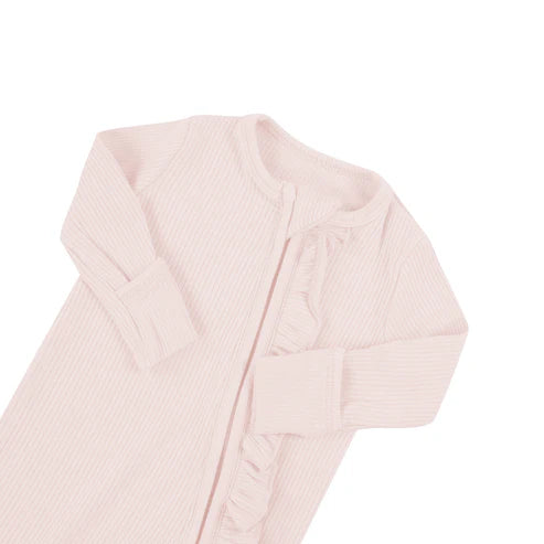 Kyte Baby Ribbed Ruffle Zippered Footie / Blush
