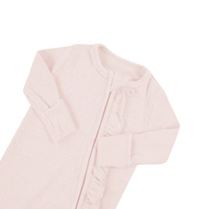 Kyte Baby Ribbed Ruffle Zippered Footie / Blush