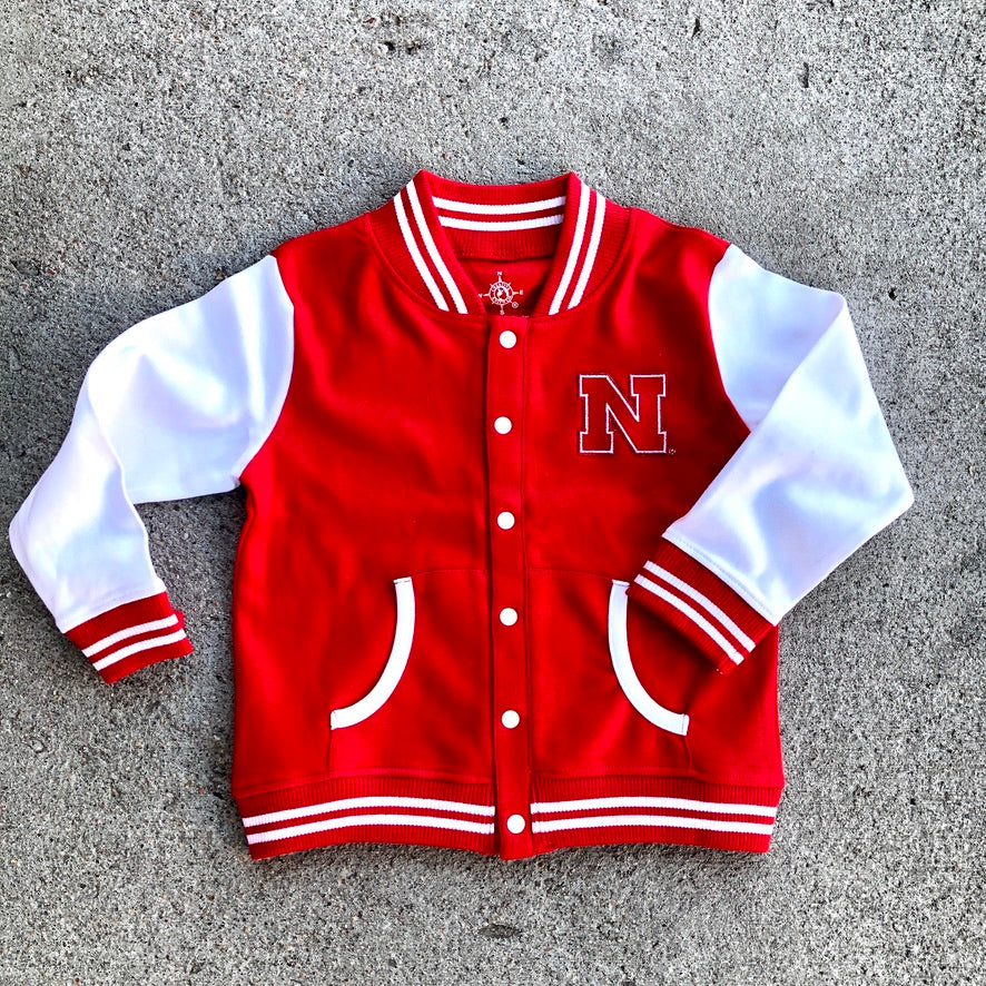 Baseball Varsity Jacket Red and White Cotton Twill