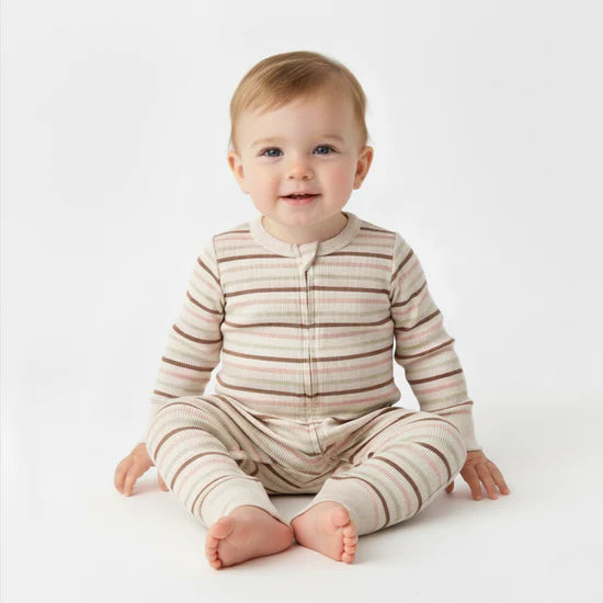 Organic 2-Way Zip Romper / Terra Stripes