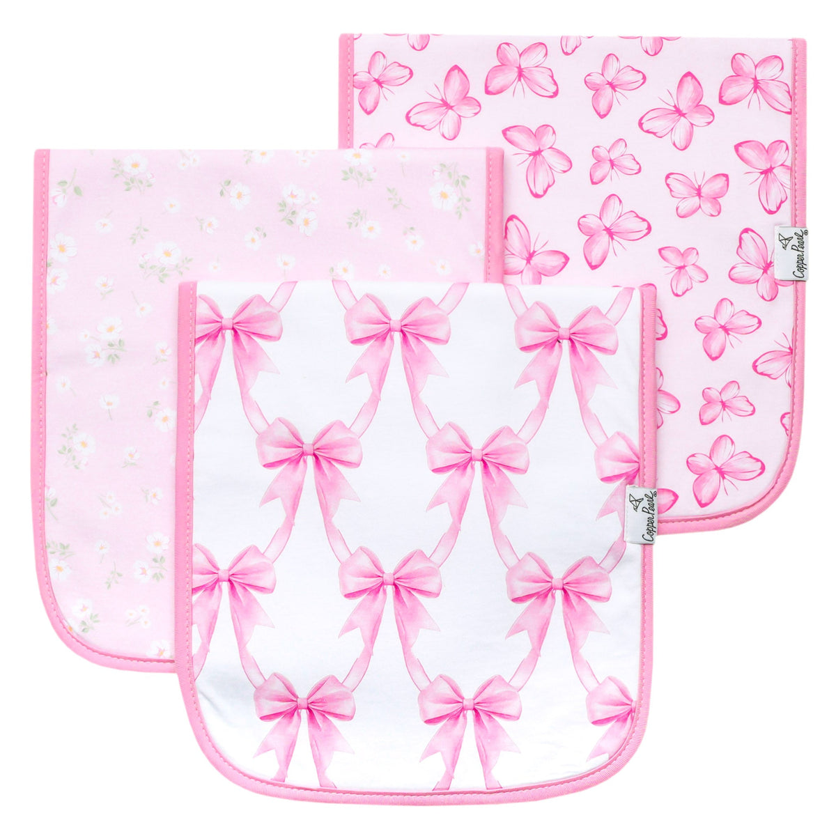 Copper Pearl Premium Burp Cloth Set / Bow My Gosh