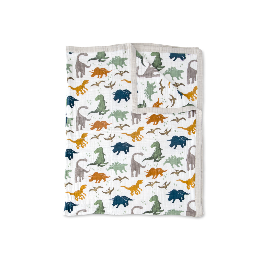 Little Unicorn Cotton Muslin Quilted Throw (60"x72") / Dino Friends