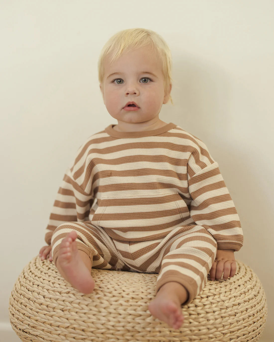 Quincy Mae Waffle Slouch Set / Harvest Stripe