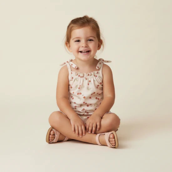 Organic Ruffle Jumpsuit / Cherry