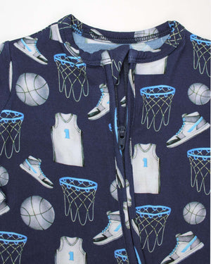 Lev Baby Zippered Footie / Navy Basketball (Duncan)