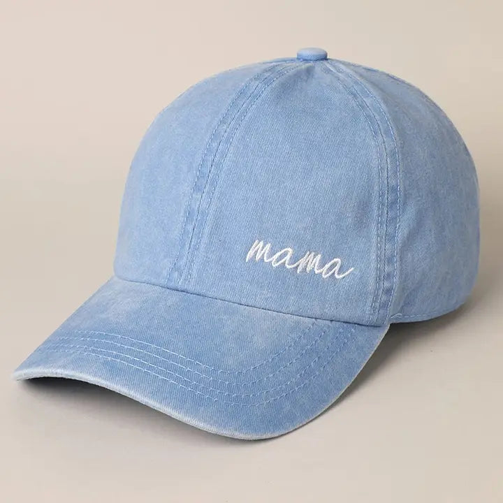 Mama Embroidered Baseball Hat / Denim Blue