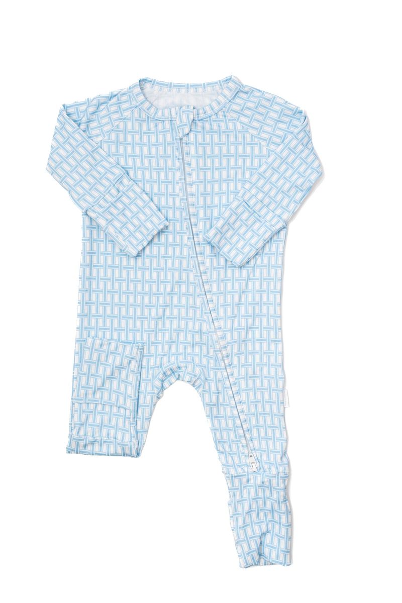 Convertible Zip Sleep Romper / Watercolor Basket Weave