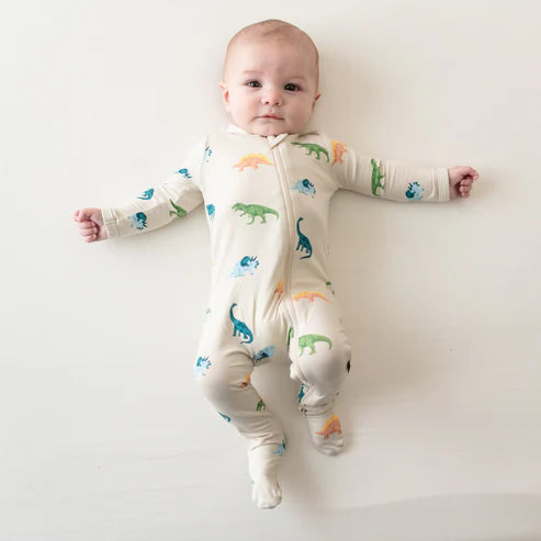Kyte Baby Zippered Footie / Ecru Roar
