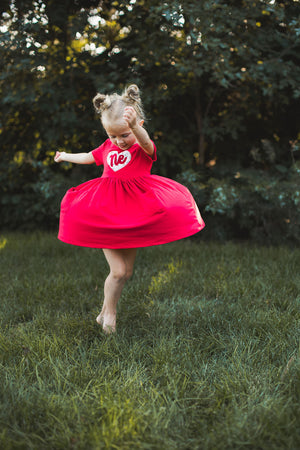 Floral Heart Pocket Twirl Dress