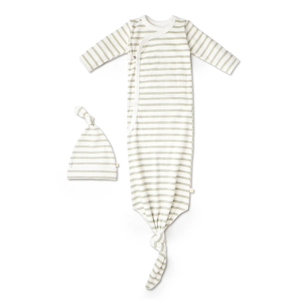Organic Knotted Sleep Gown & Hat / Sage Stripe