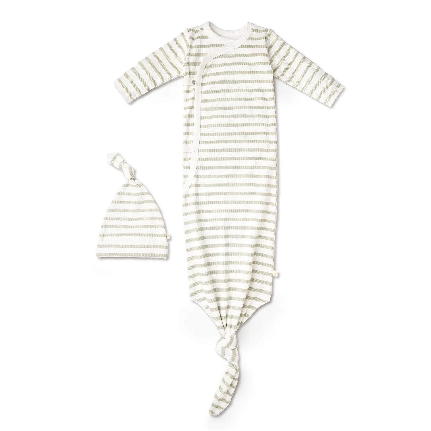 Organic Knotted Sleep Gown & Hat / Sage Stripe