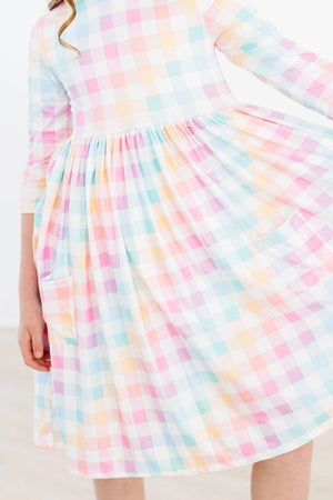 Pastel Plaid Pocket Twirl Dress