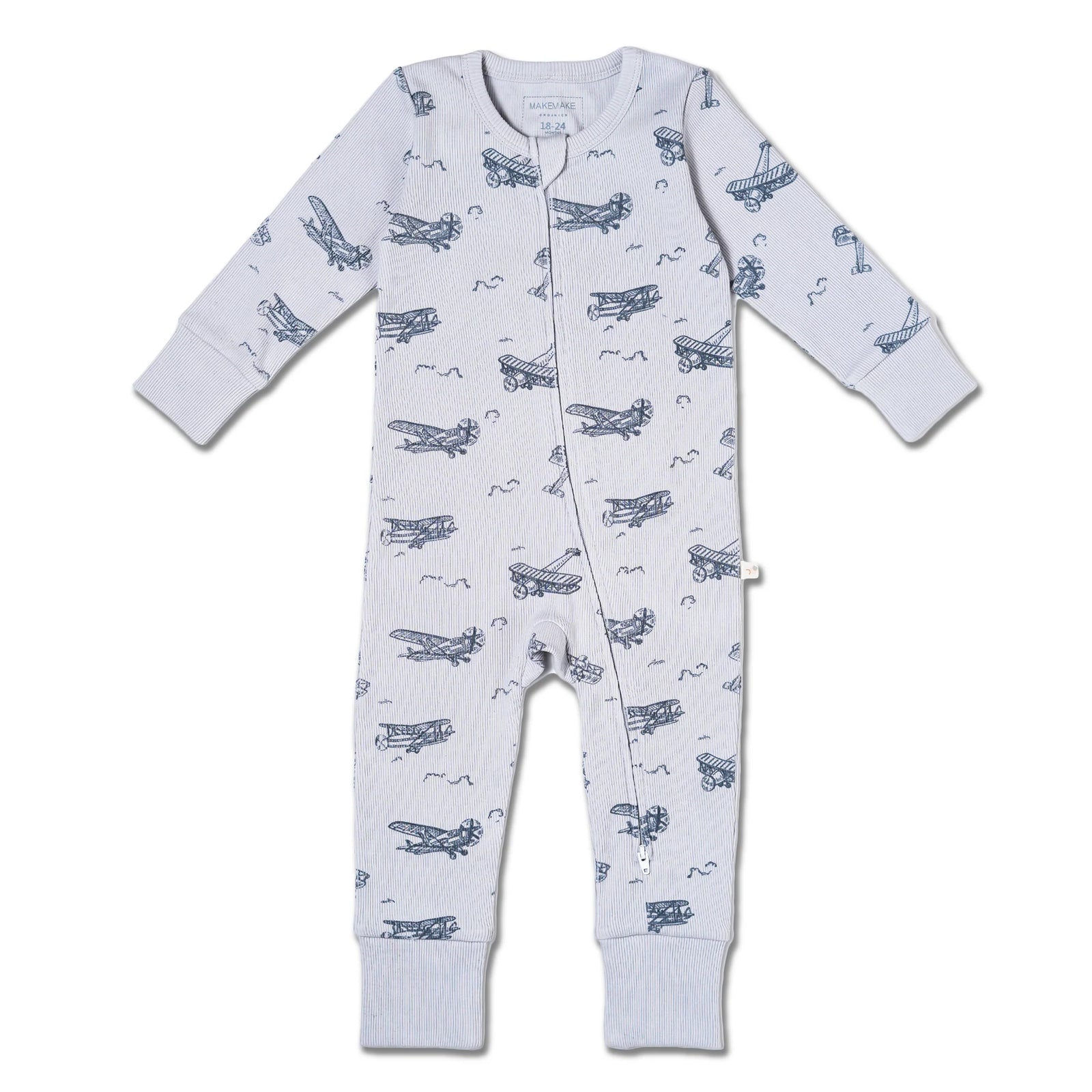 Organic 2-Way Zip Romper / Airplanes