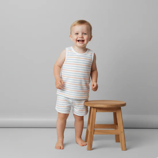 Organic Sleeveless Tee & Short Set / Cabana Stripes