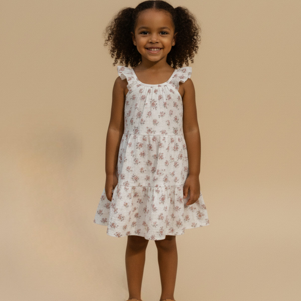 Organic Ruffle Tiered Dress / Blush Floral