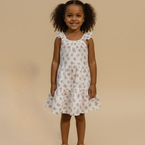 Organic Ruffle Tiered Dress / Blush Floral