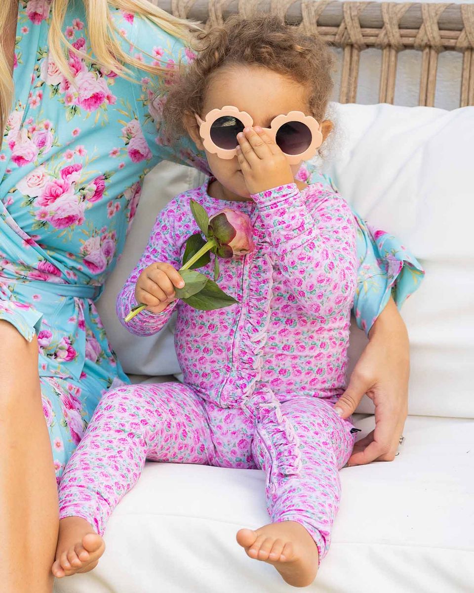 Lev Baby Ruffled Poppy Convertible Romper / Maya Pink Peony