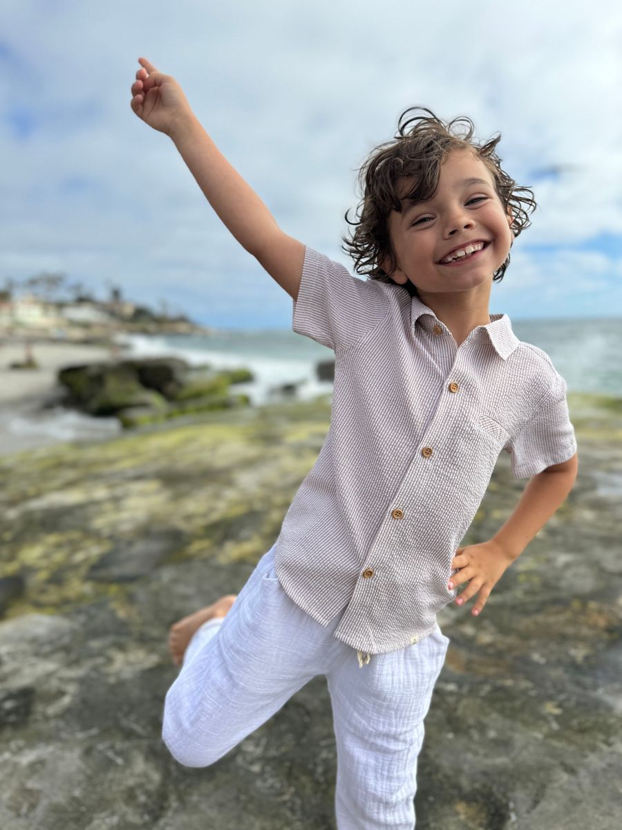 Me & Henry Newport Woven Shirt / Cream Stripe Seersucker