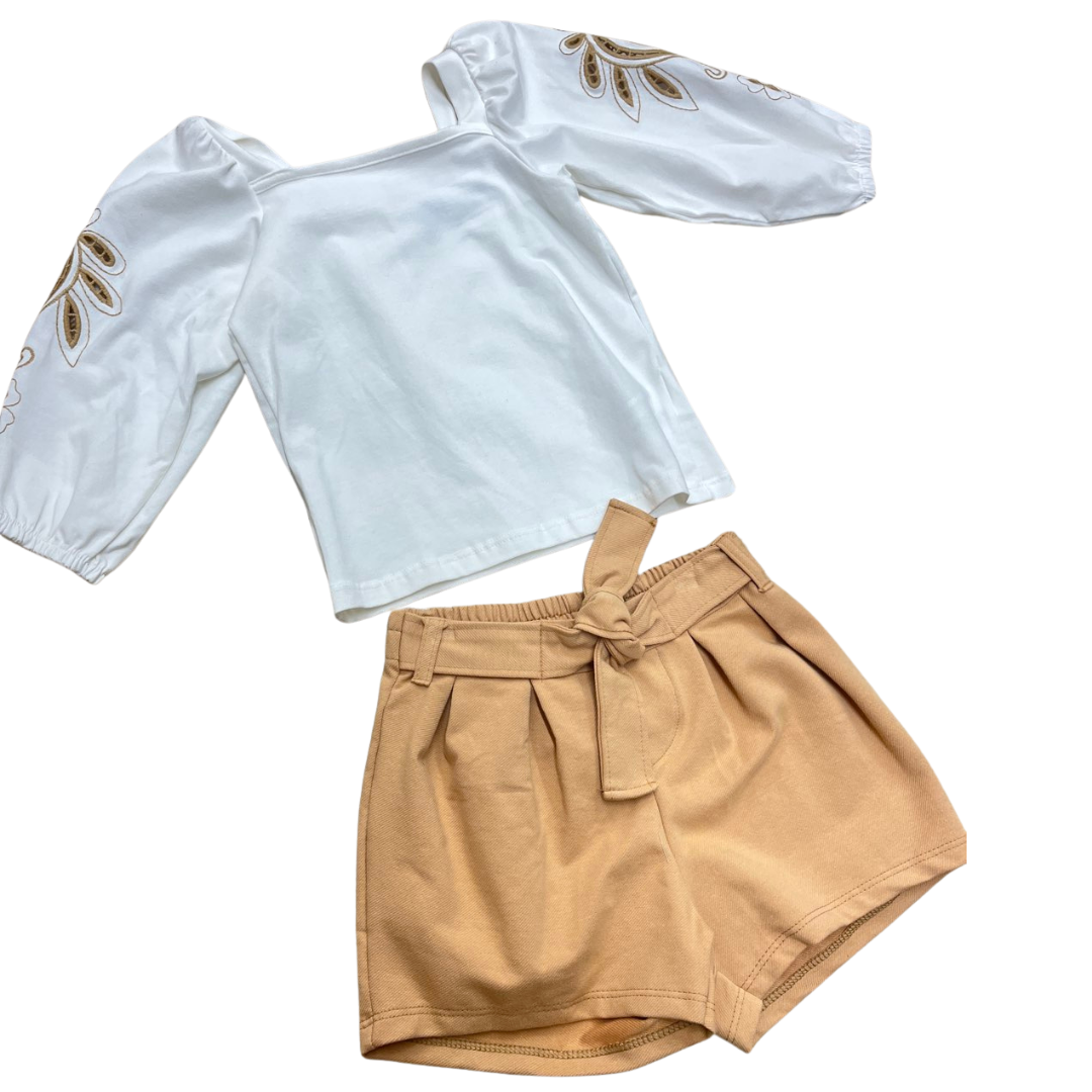 Girl's Ivory & Mustard Shorts Set