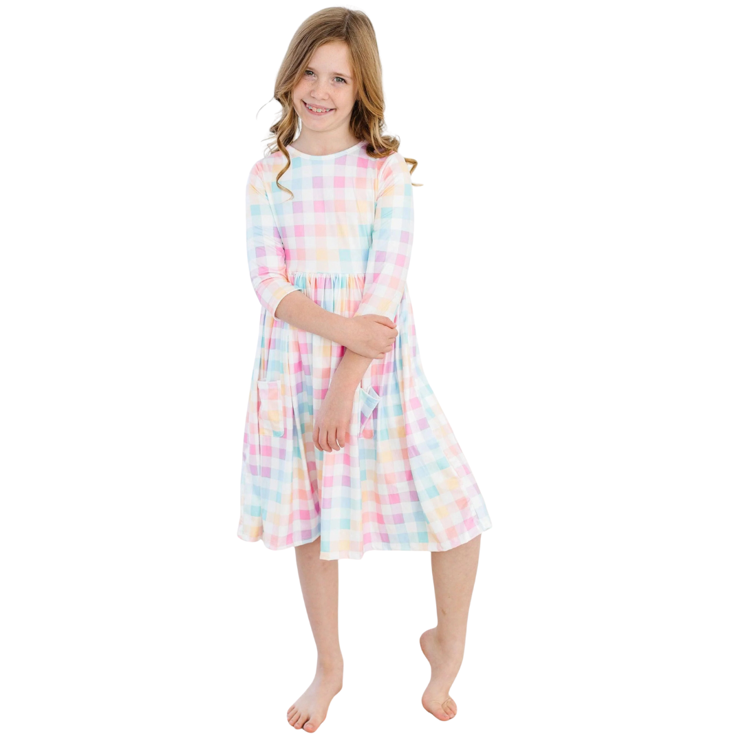 Pastel Plaid Pocket Twirl Dress