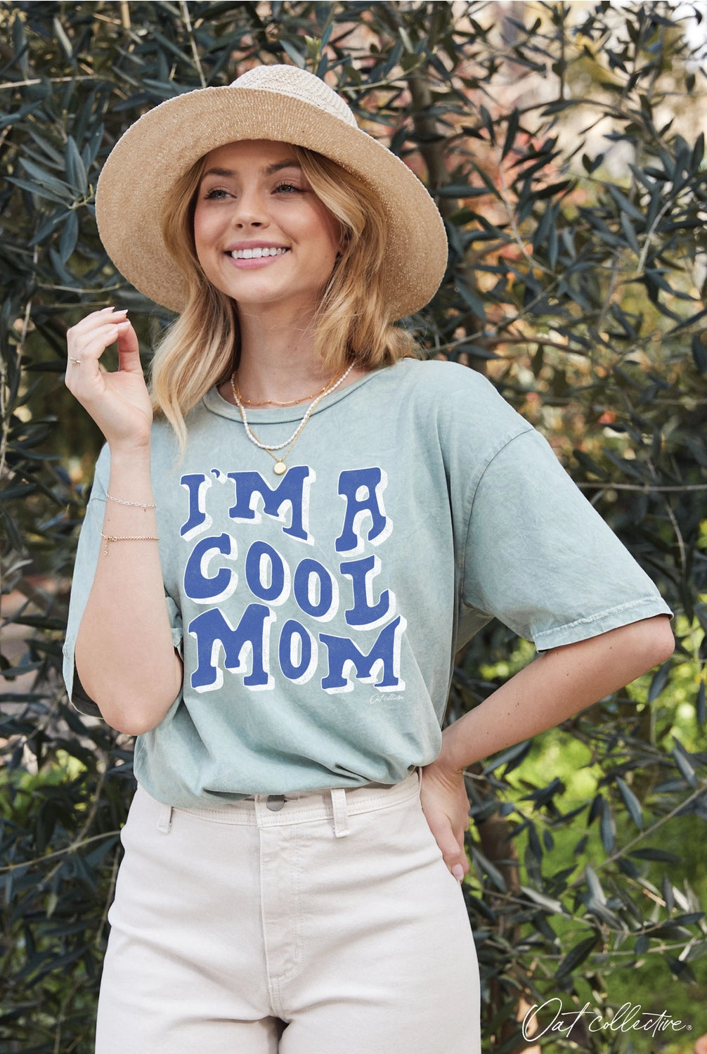 I'm A Cool Mom Mineral Wash Graphic Tee / Sage
