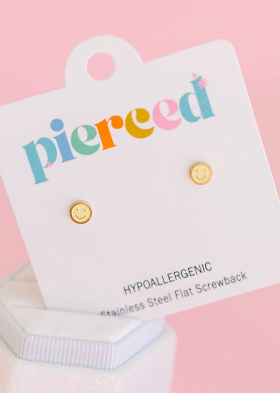 Pierced Tiny Yellow Smiley Earrings
