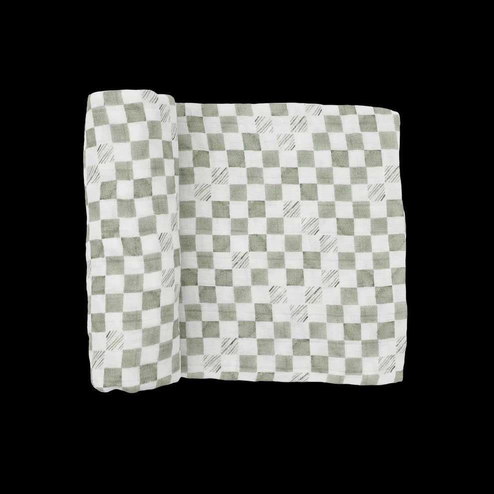 Little Unicorn Organic Cotton Muslin Swaddle Blanket / Green Checker