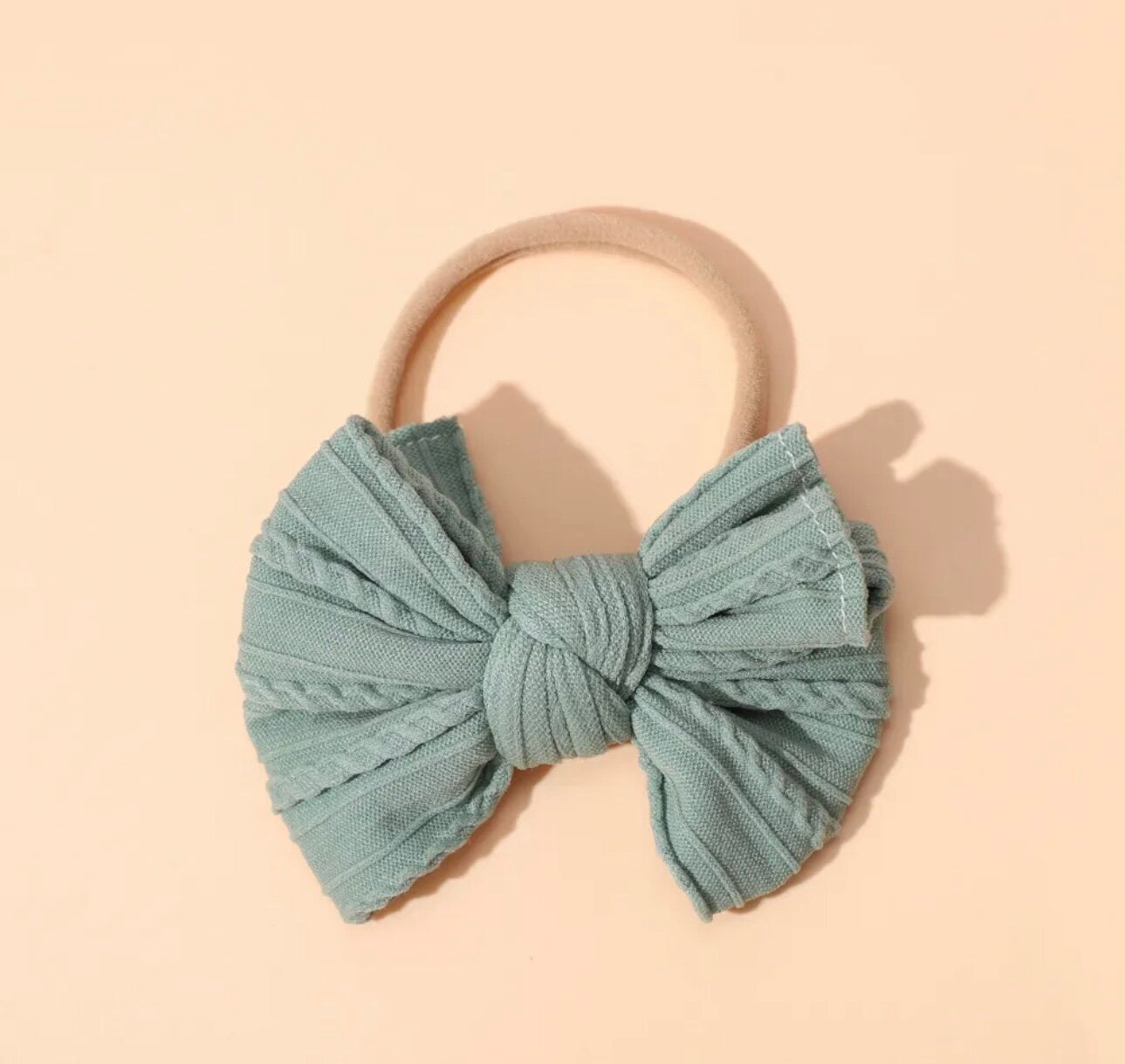 Cable Knit Bow Headband - Sea Green