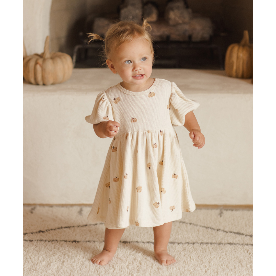 Quincy Mae Waffle Babydoll Dress / Pumpkins