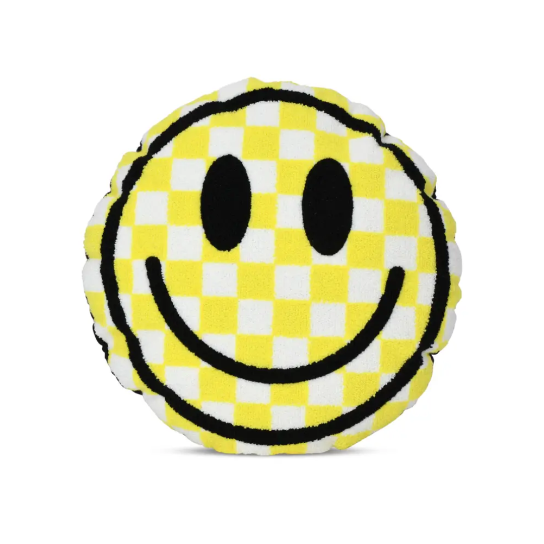 Plush Chenille Yellow Checkerboard Smile Pillow