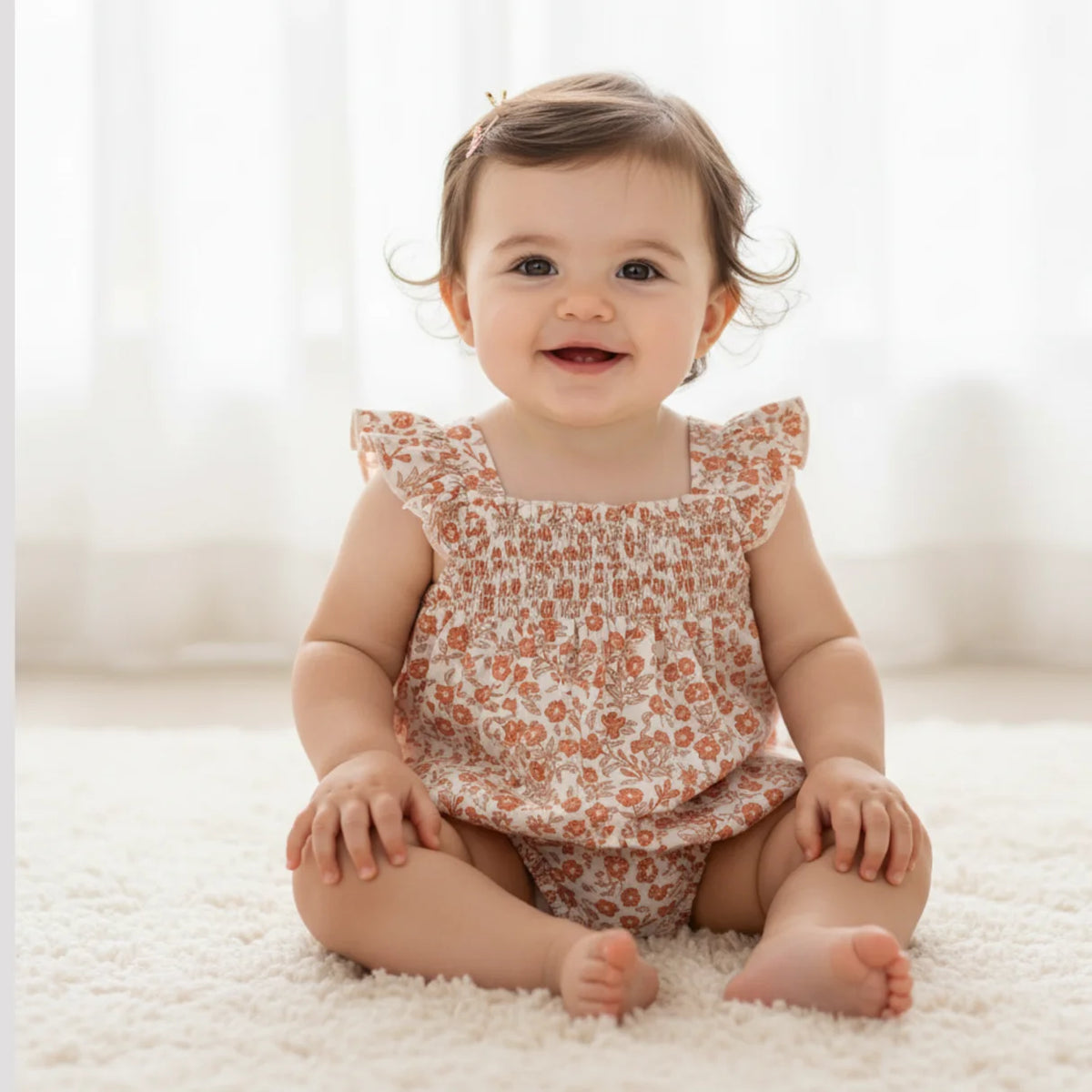 Organic Sleeveless Ruffle Bubble Romper / Sienna