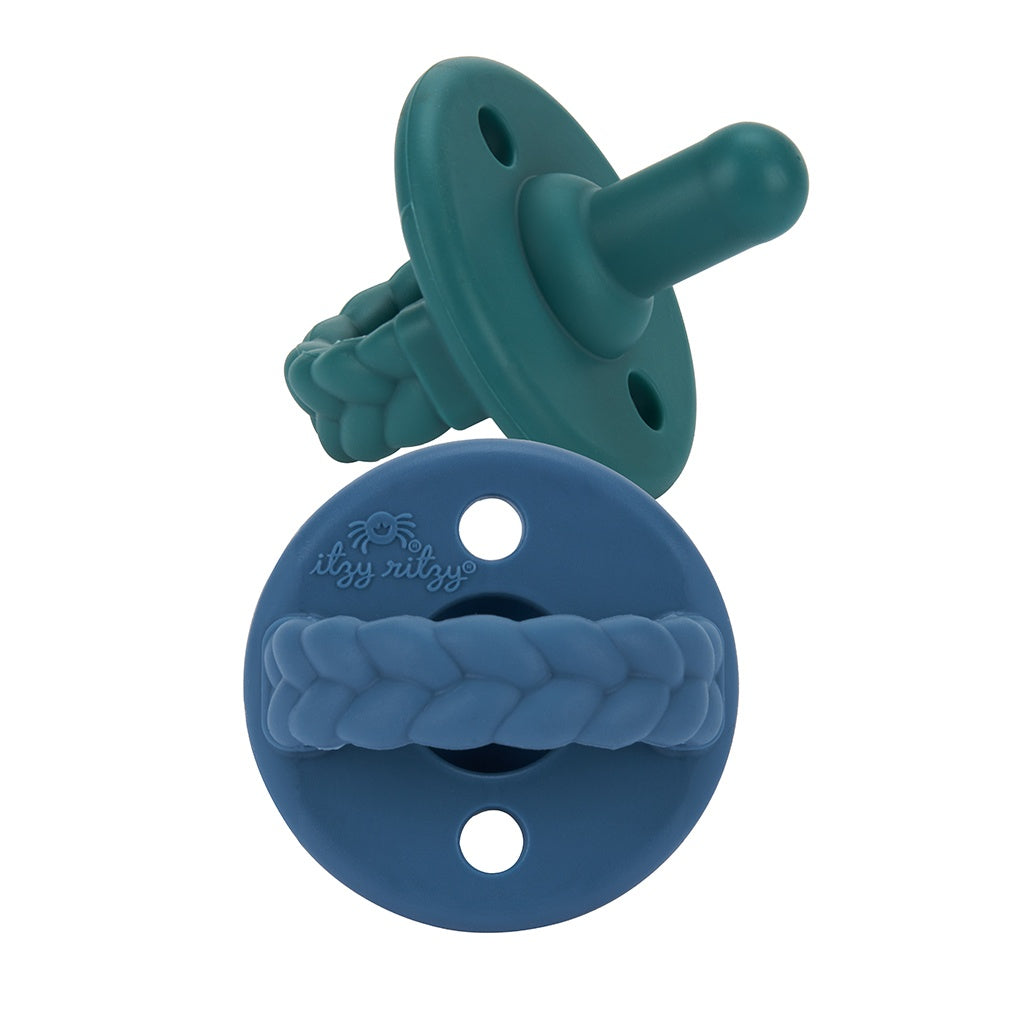 Itzy Ritzy Sweetie Soother Pacifier Set / Deep Sea + Denim Braids