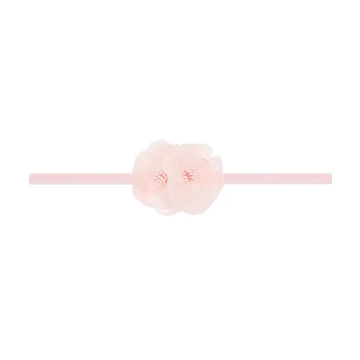 Baby Bling Flower Skinny Headband / Mini Magnolia - Rose Quartz