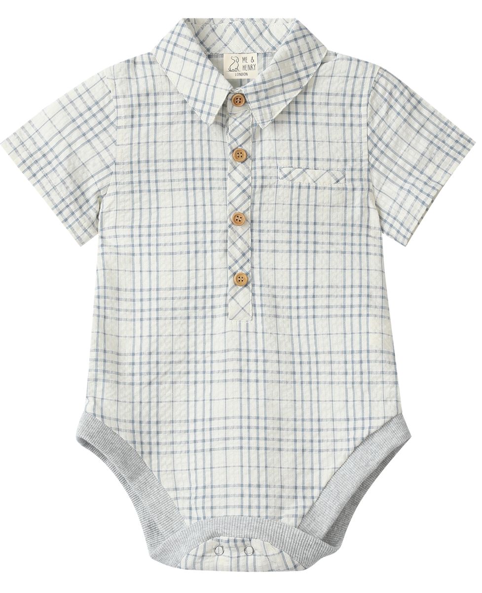Me & Henry Helford Woven Onesie / Chambray Cream Plaid