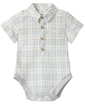 Me & Henry Helford Woven Onesie / Chambray Cream Plaid