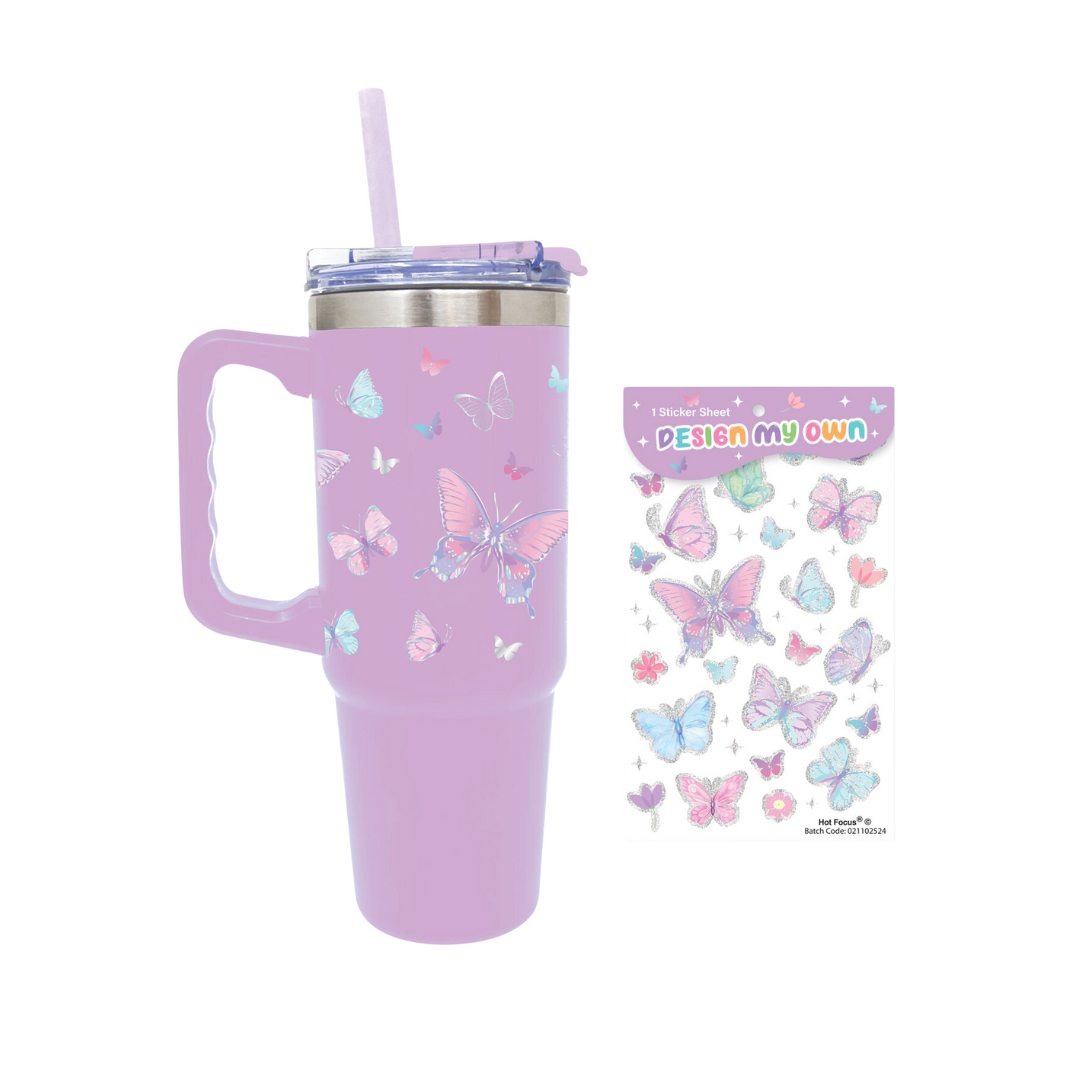 Tie Dye Butterfly Stainless Steel Tumbler & Sticker Set