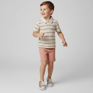 Organic Collar Tee & Shorts Set / Terra Stripes