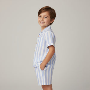 Organic Shirt & Short Set / Blue Stripe