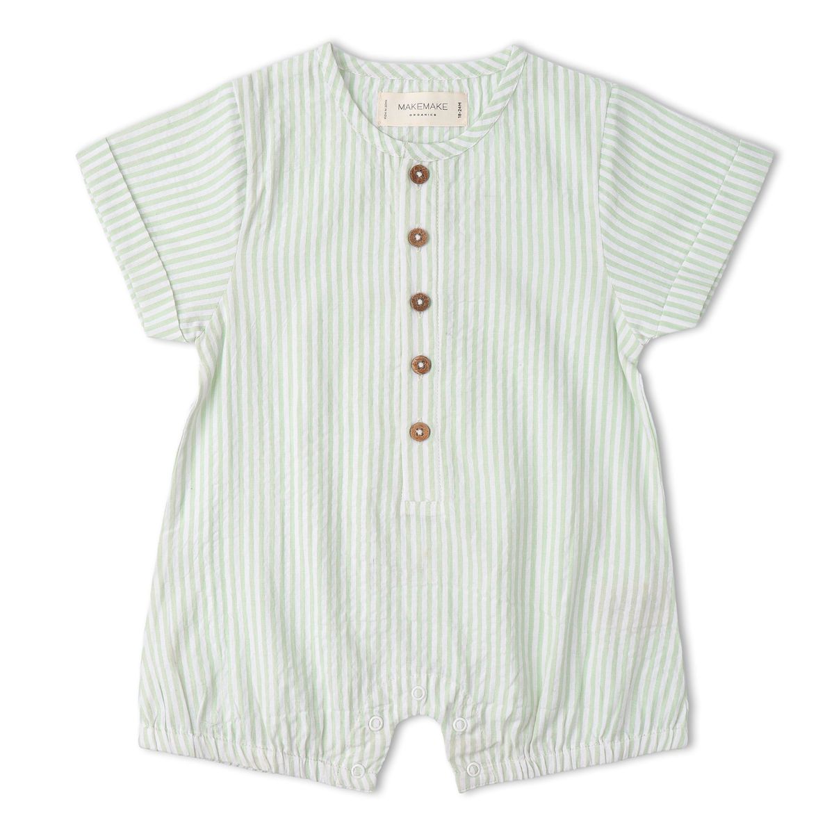 Organic Short Bubble Romper / Basil Stripes