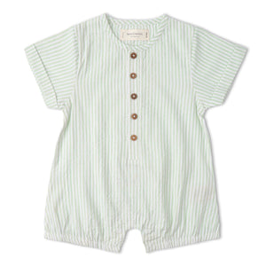 Organic Short Bubble Romper / Basil Stripes