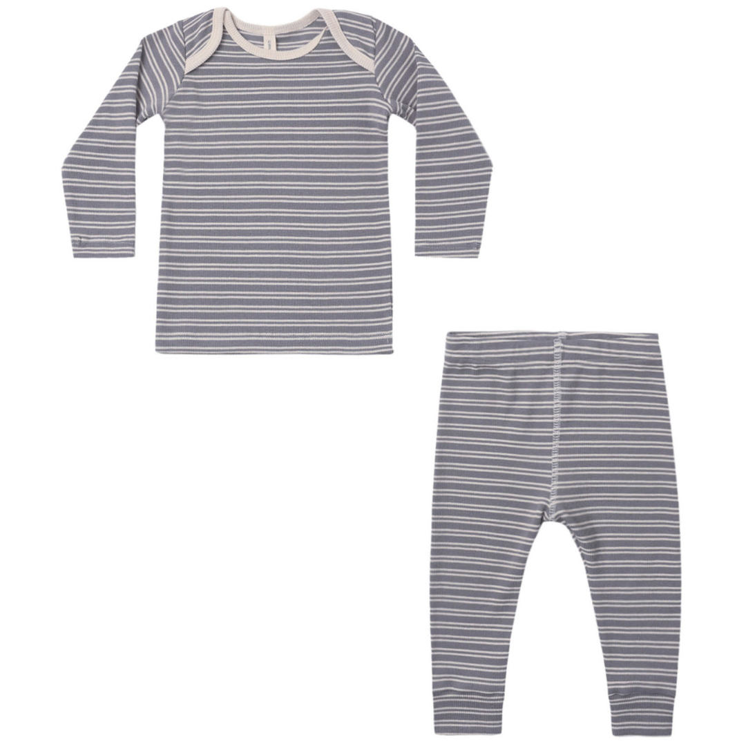 Quincy Mae Ribbed Top + Legging Set / Slate Microstripe